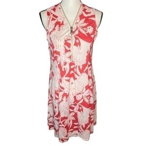 Shoreline Dress Floral Print Zipper Chest Detail Hawaiian Swimsuit Coverup Sz S